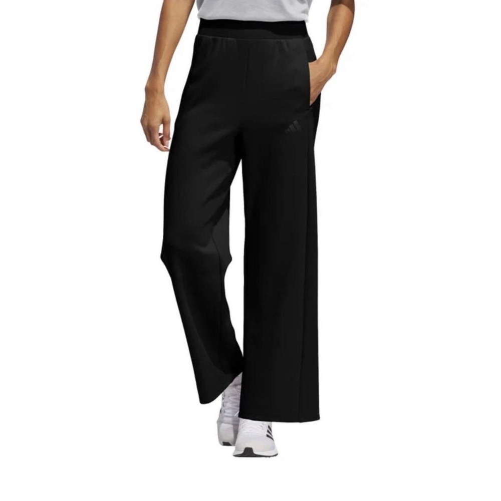Adidas Womens Black Wide Leg Lounge Pants High Rise Athletic Trousers Size L